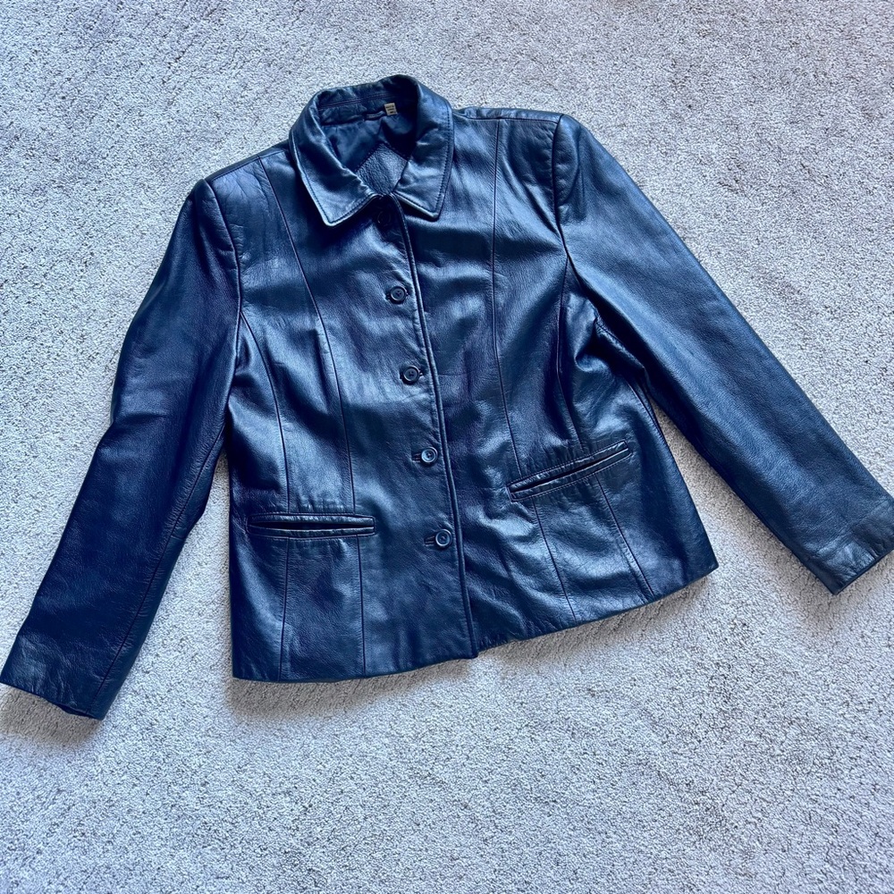 Preston & York Black Leather Button-Front Jacket - Picture 9 of 12
